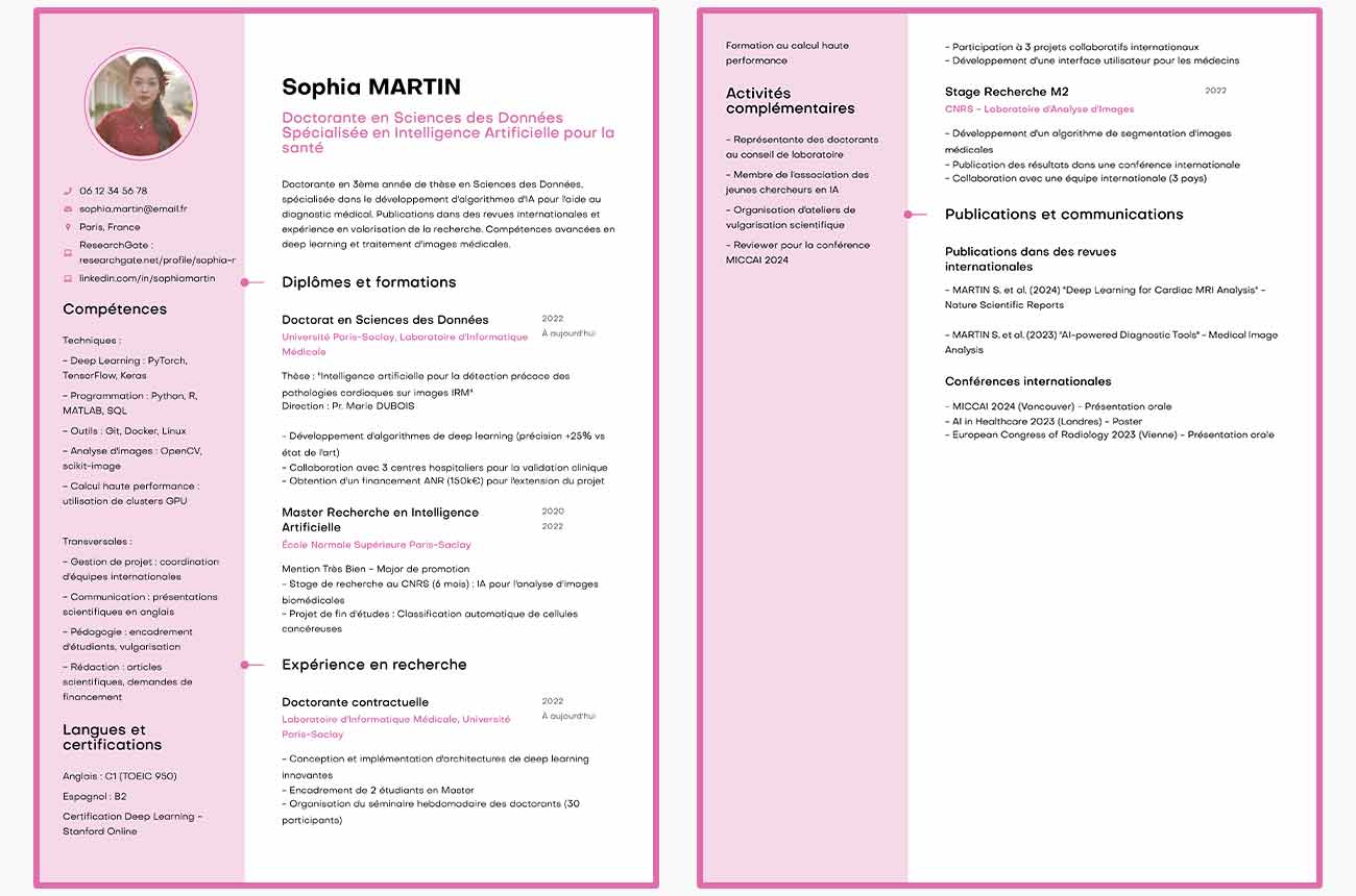 CV fictif de Doctorant créé avec MakeMyCV